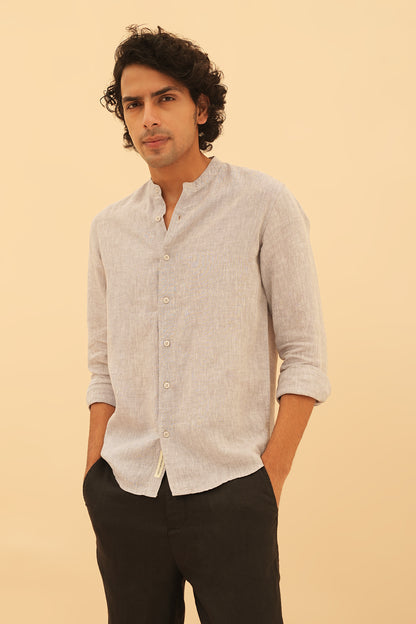 100% European Linen Mandarin Collar Shirt