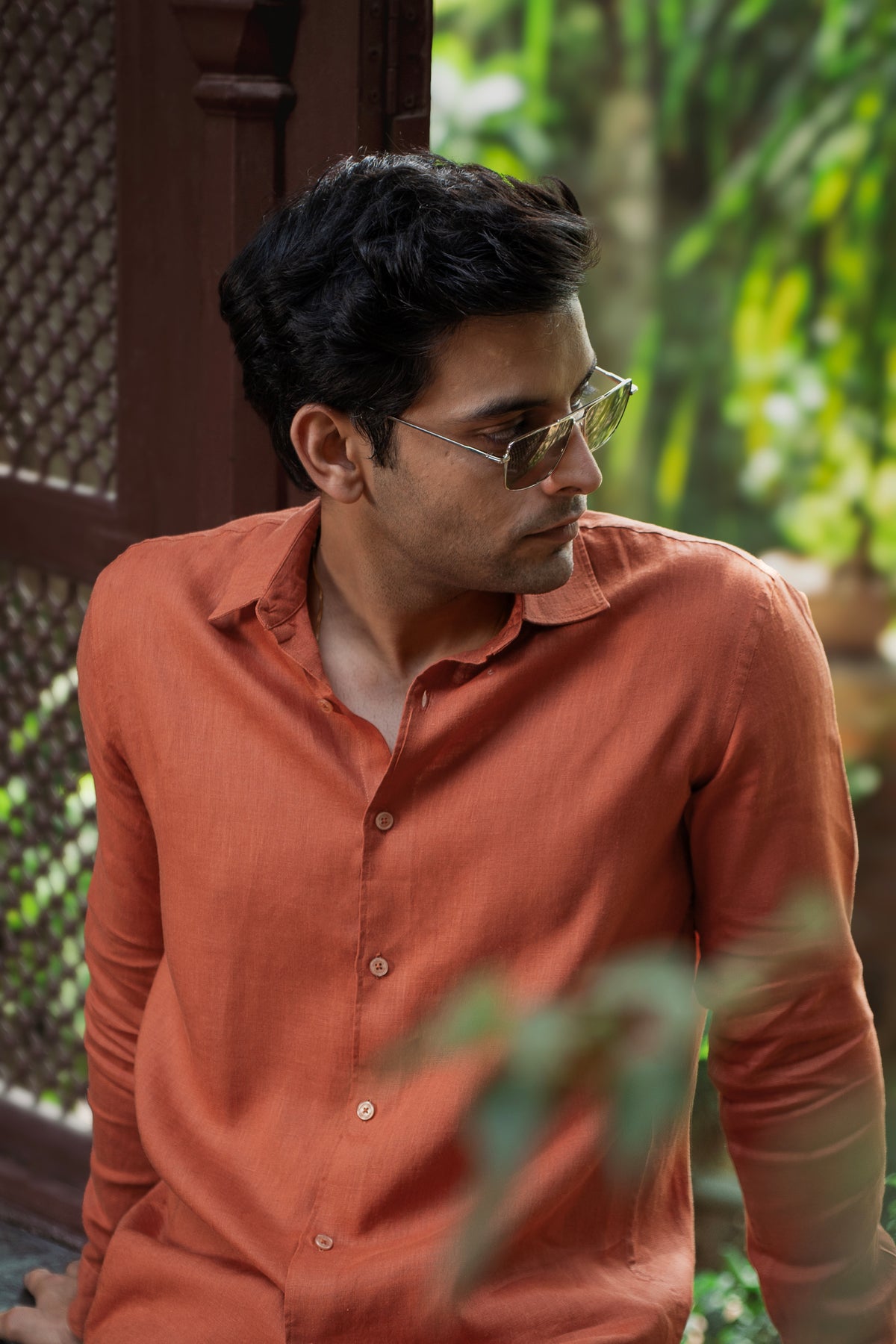 100% European Linen Classic Everyday Shirt - Burnt Orange