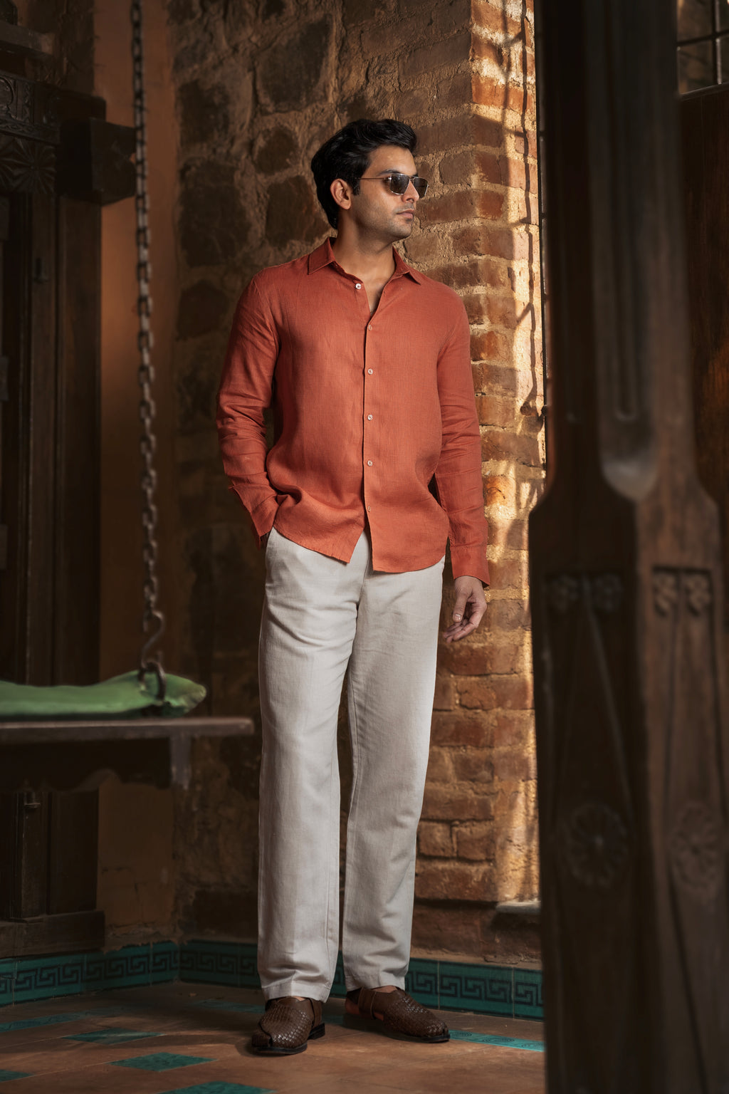 100% European Linen Classic Everyday Shirt - Burnt Orange