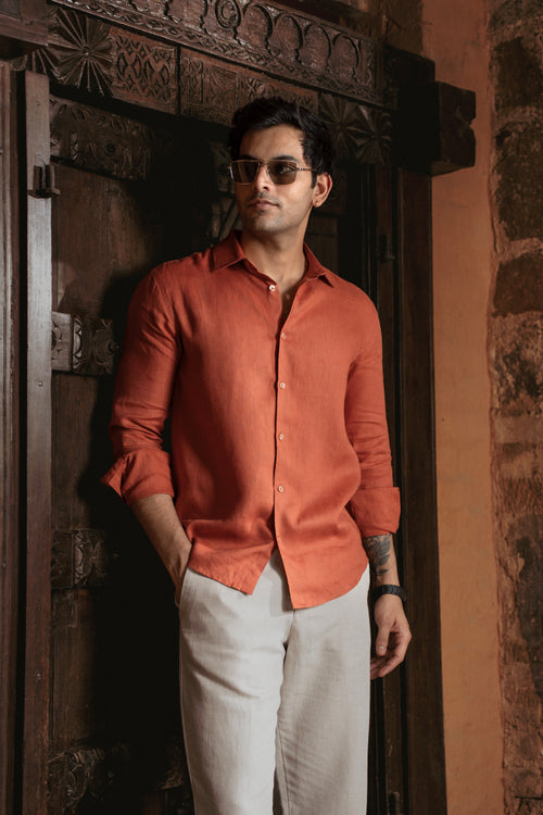 100% European Linen Classic Everyday Shirt - Maison X - Oatmeal