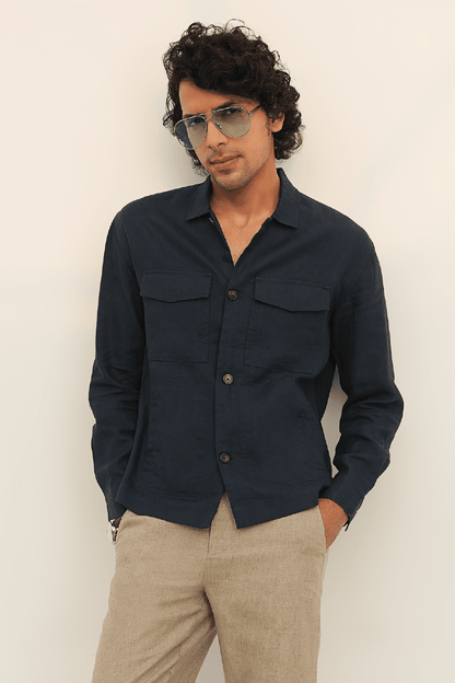 100% European Linen Utility Shacket