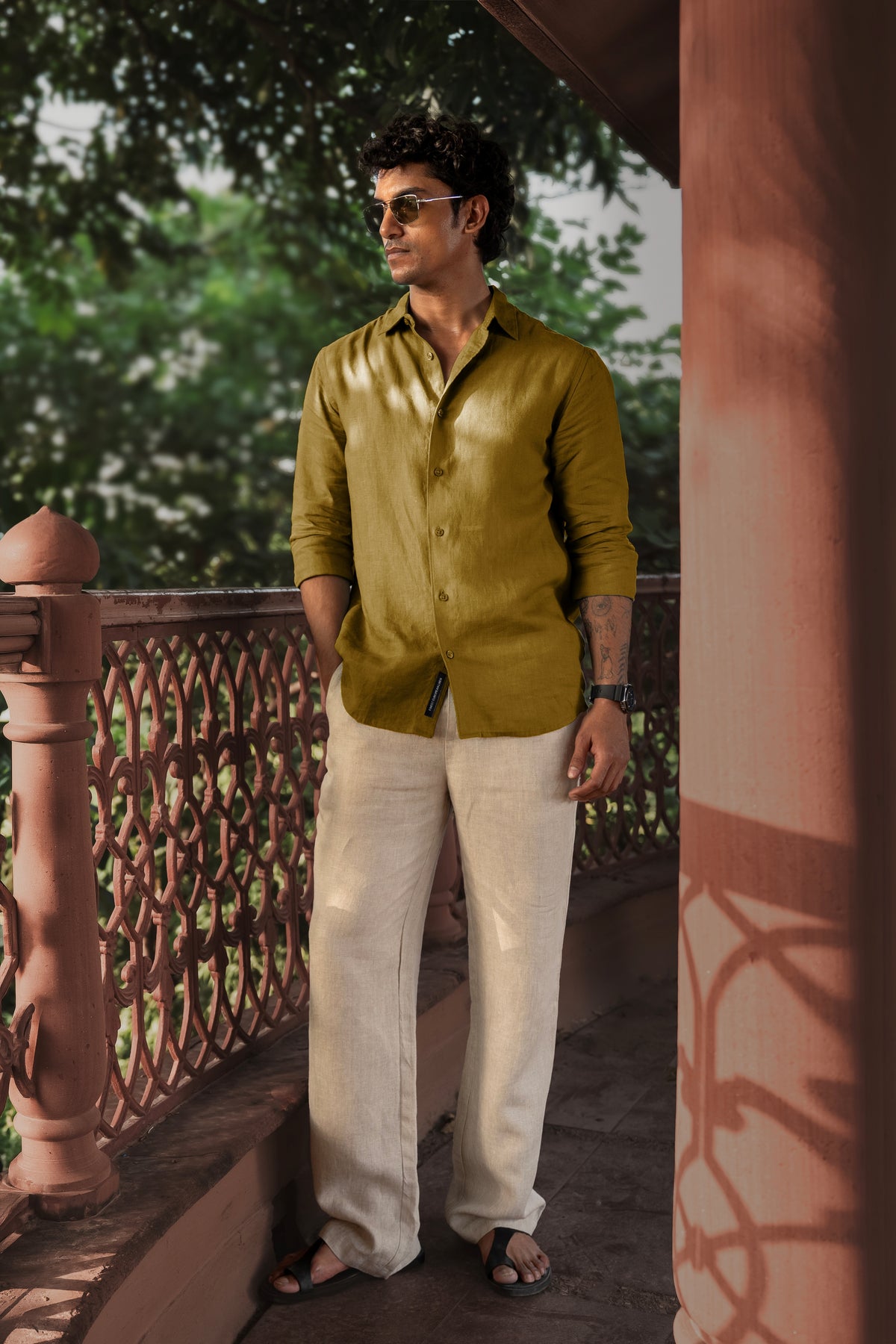 100% European Linen Classic Everyday Shirt - Ochre Yellow