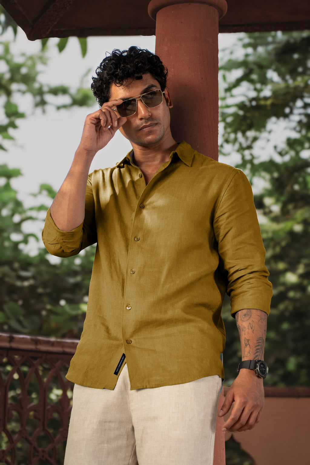 100% European Linen Classic Everyday Shirt - Ochre Yellow