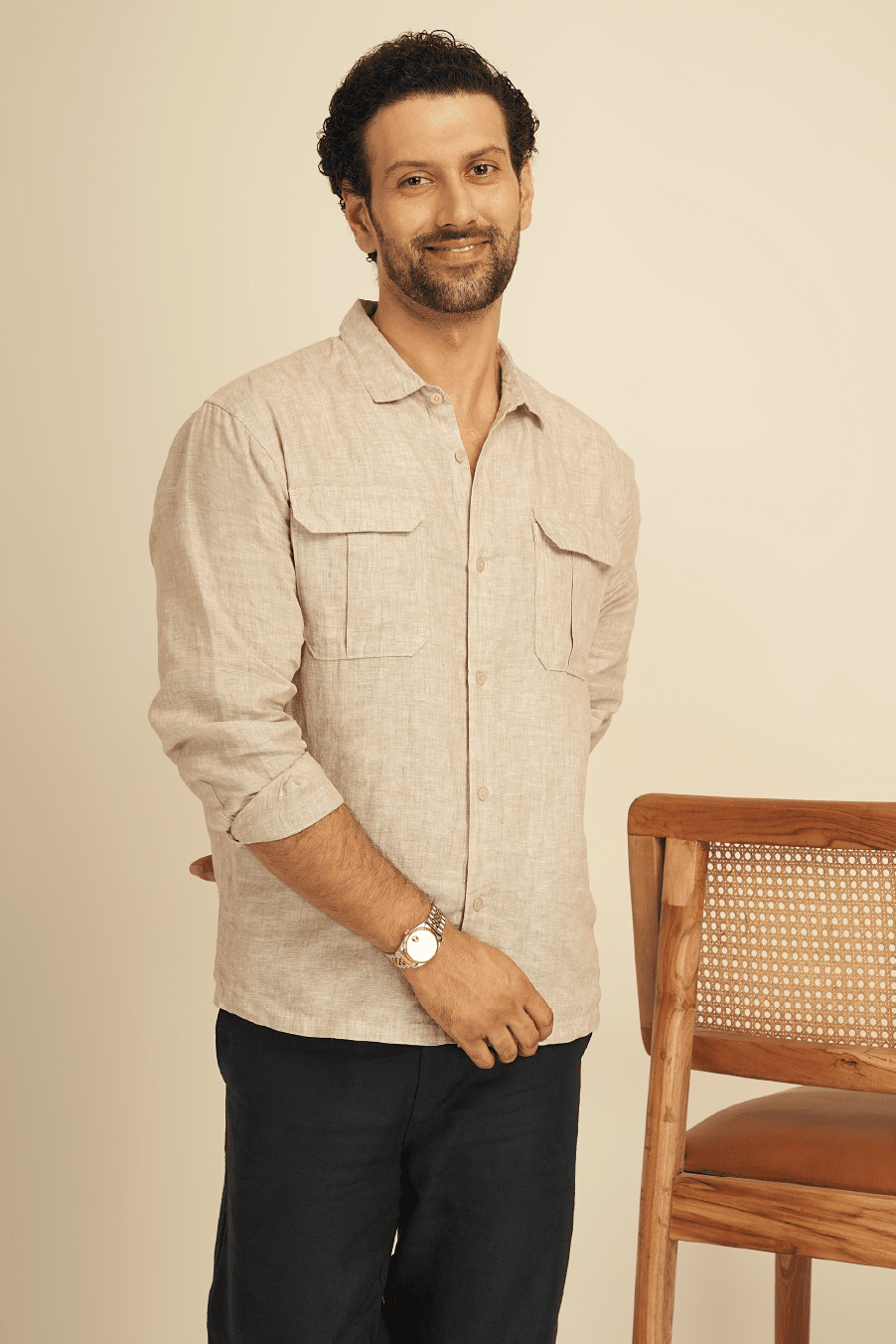 100% European Linen Utility Shirt - Oatmeal