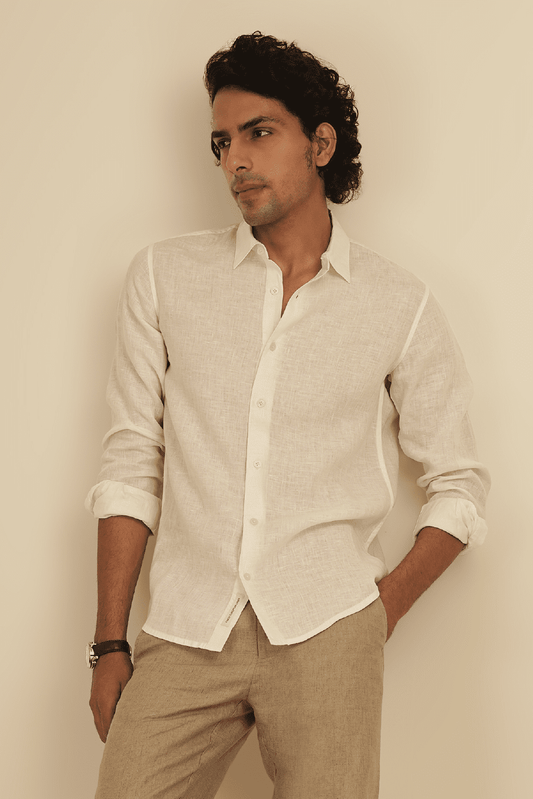 100% European Linen Classic Everyday Shirt - Maison X - Oatmeal