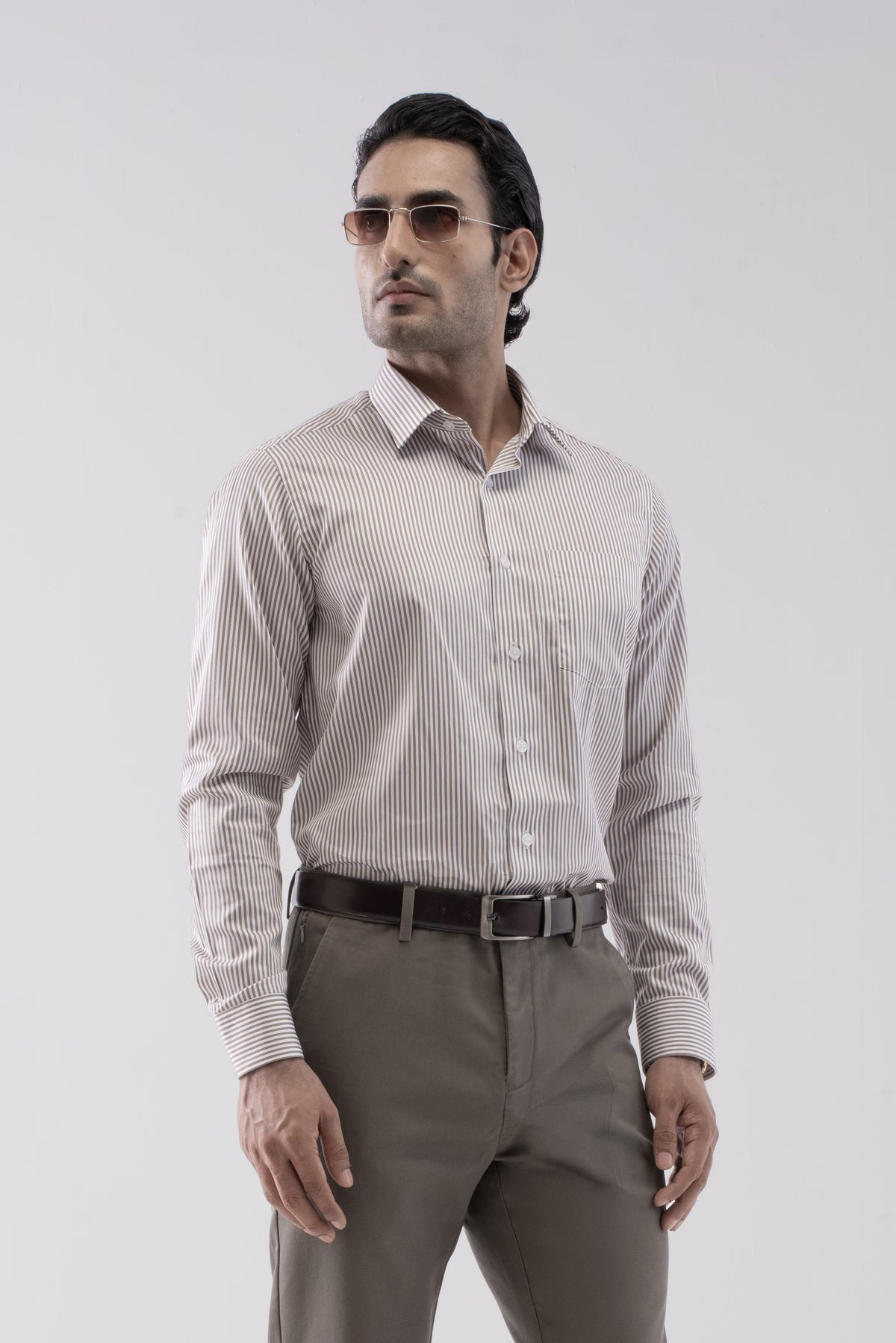 100% Giza Cotton Classic Stripe Formal Shirt - Beige