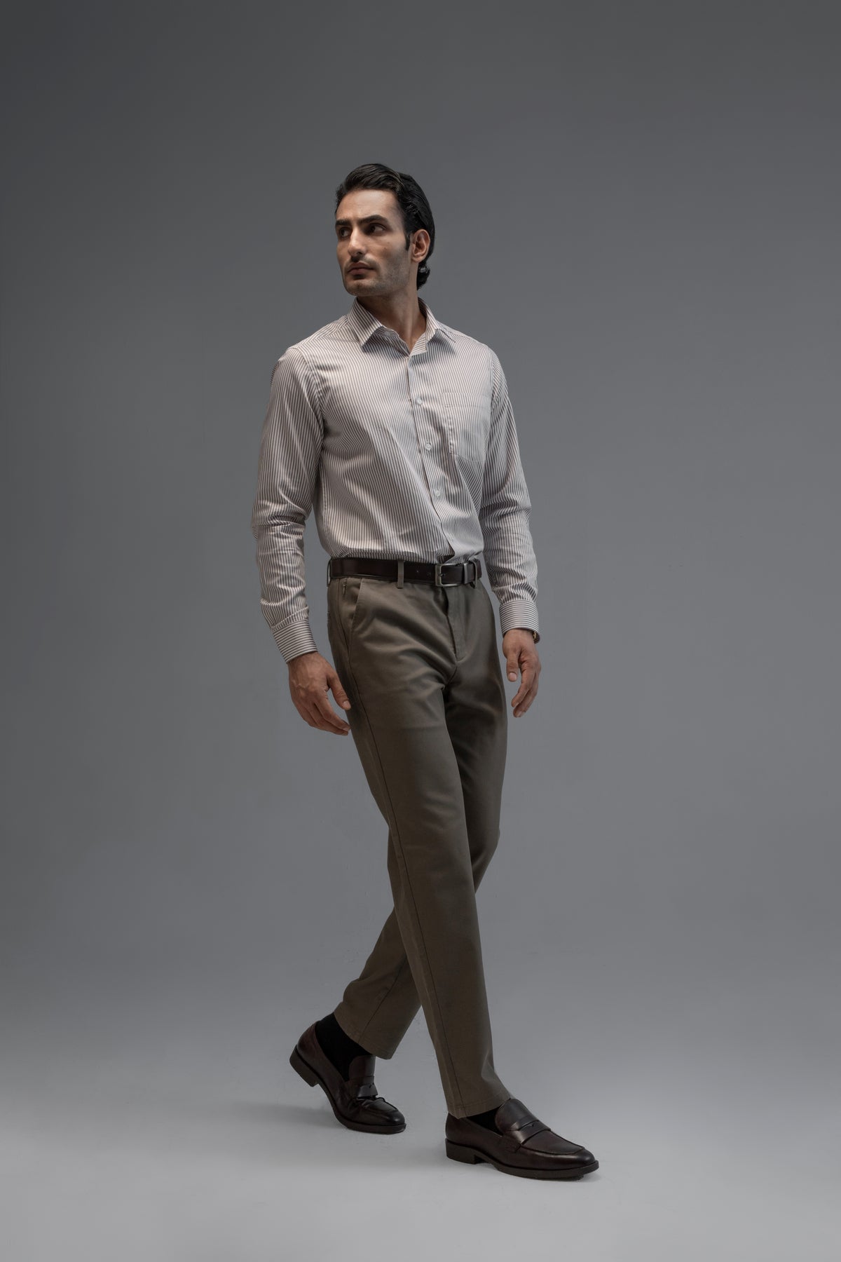 100% Giza Cotton Classic Stripe Formal Shirt - Beige