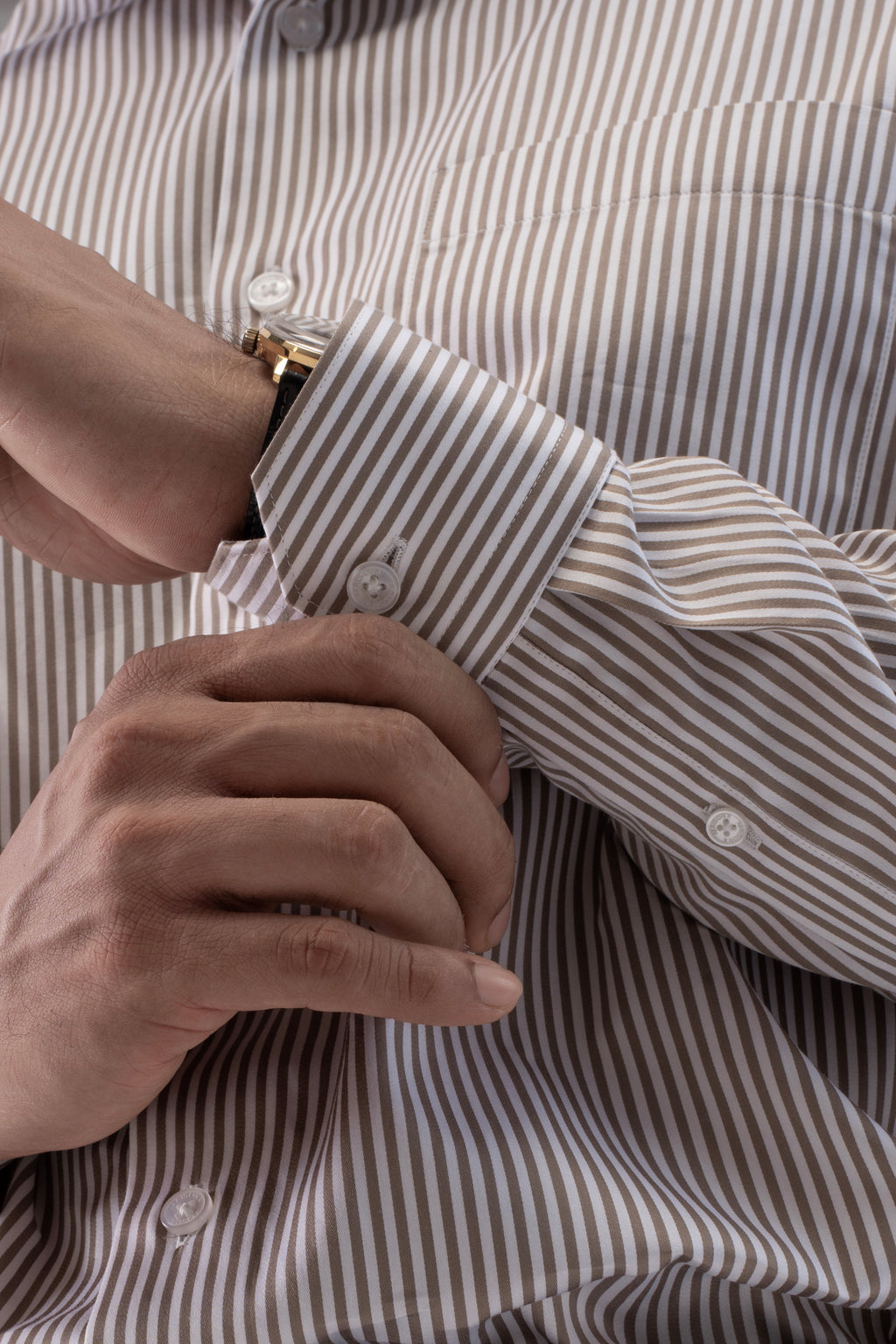 100% Giza Cotton Classic Stripe Formal Shirt - Beige