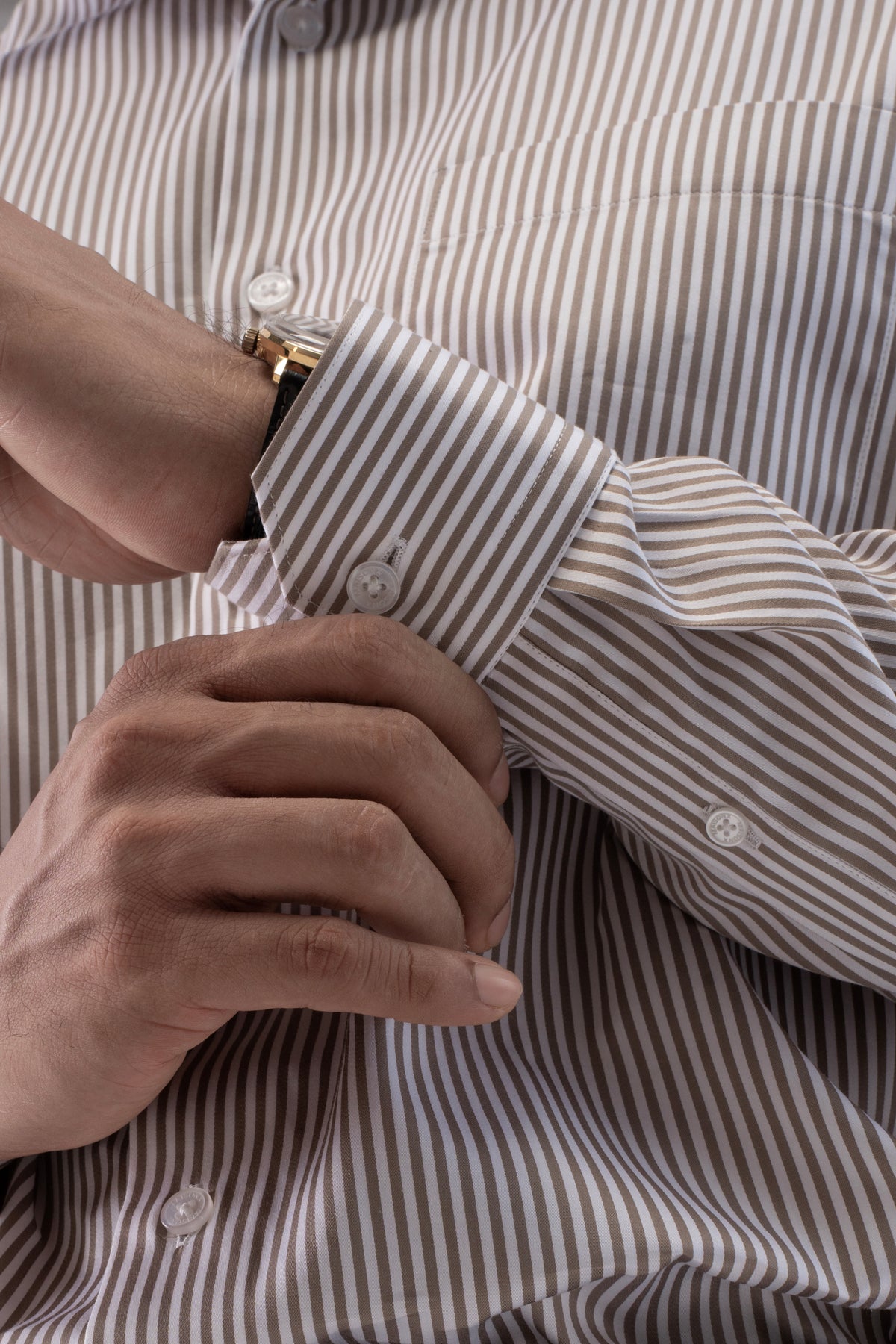 100% Giza Cotton Classic Stripe Formal Shirt - Beige