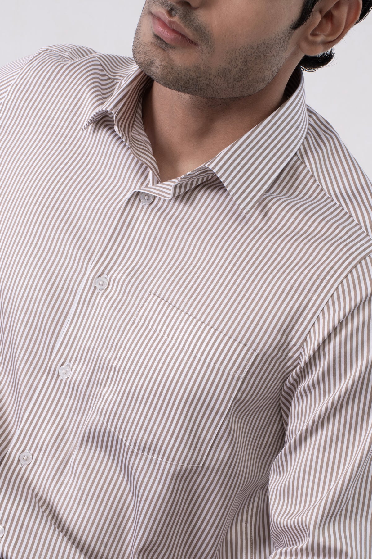 100% Giza Cotton Classic Stripe Formal Shirt - Beige