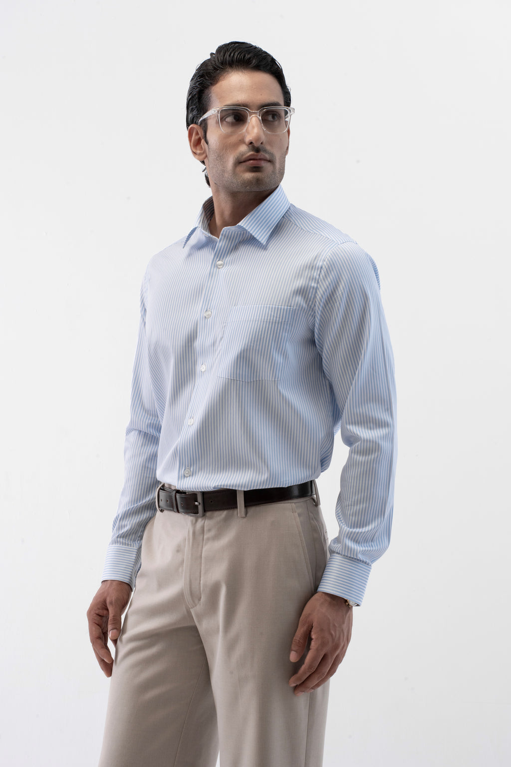 100% Giza Cotton Classic Stripe Formal Shirt - Blue