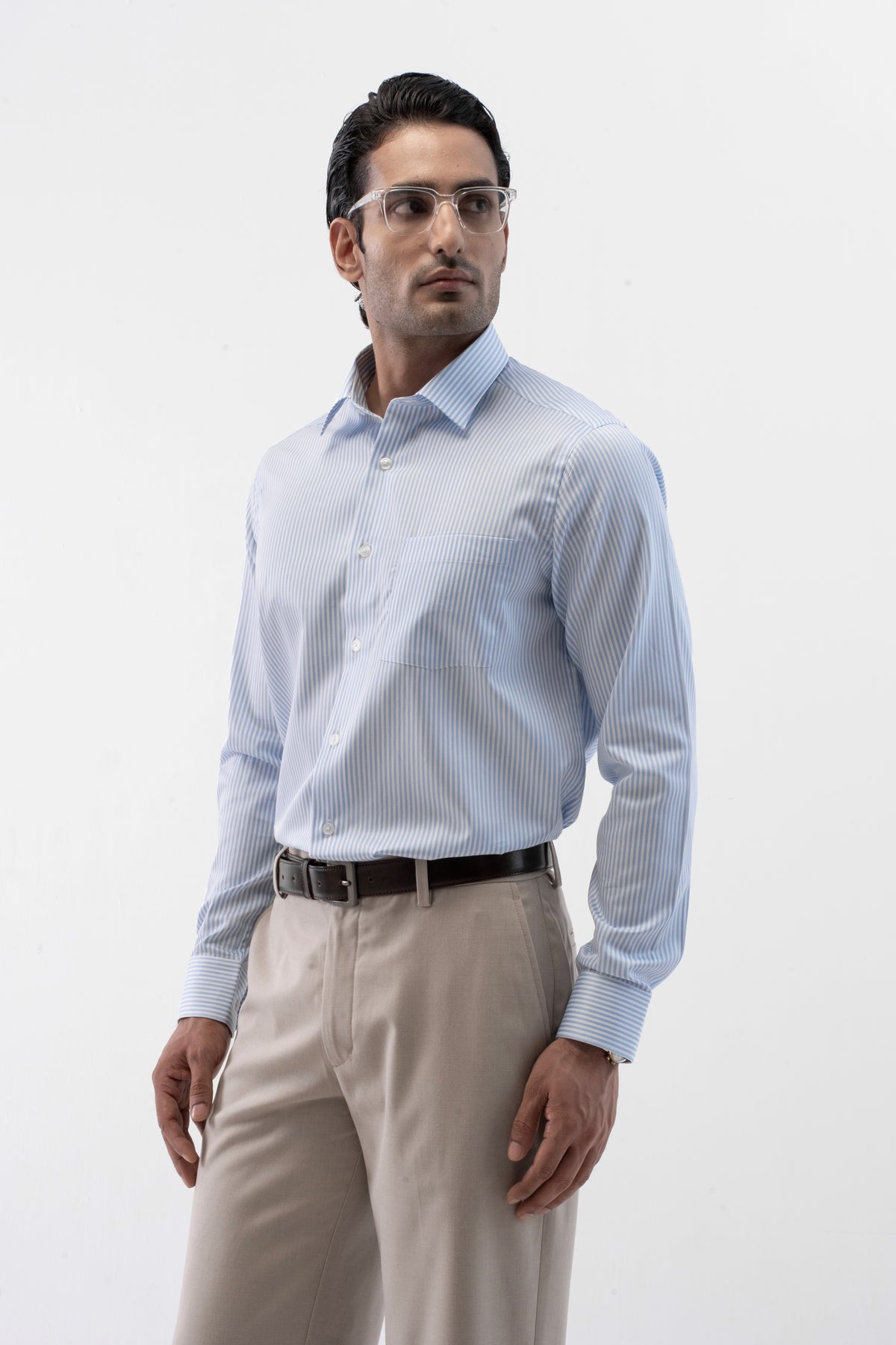 100% Giza Cotton Classic Stripe Formal Shirt - Blue