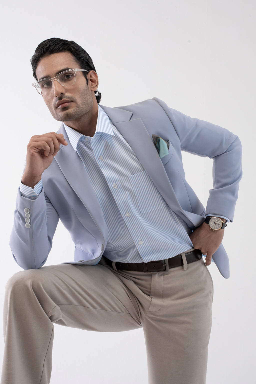 100% Giza Cotton Classic Stripe Formal Shirt - Blue