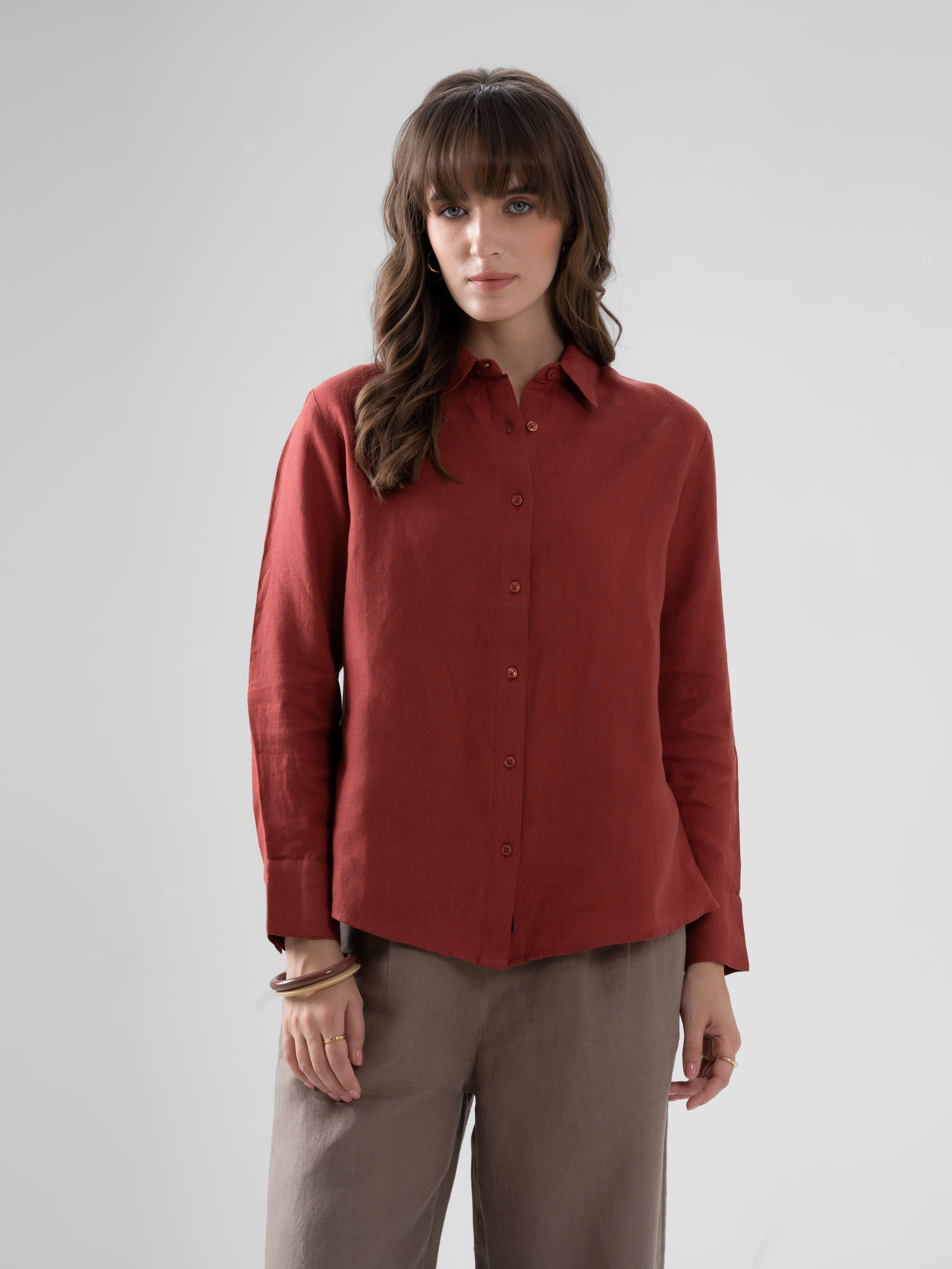 100% European Linen Everyday Shirt - Rosewood