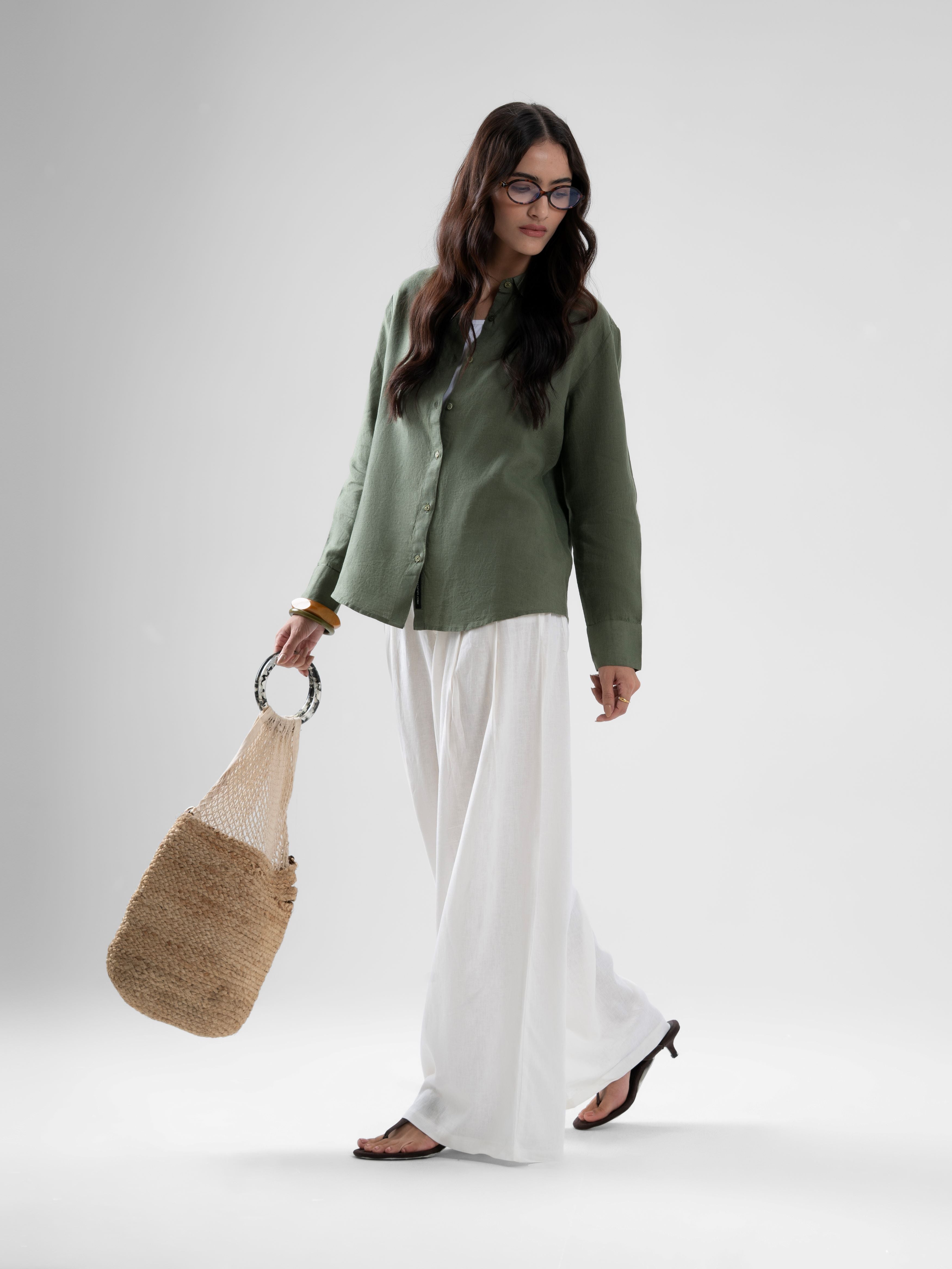 100% European Linen Everyday Shirt - Olive