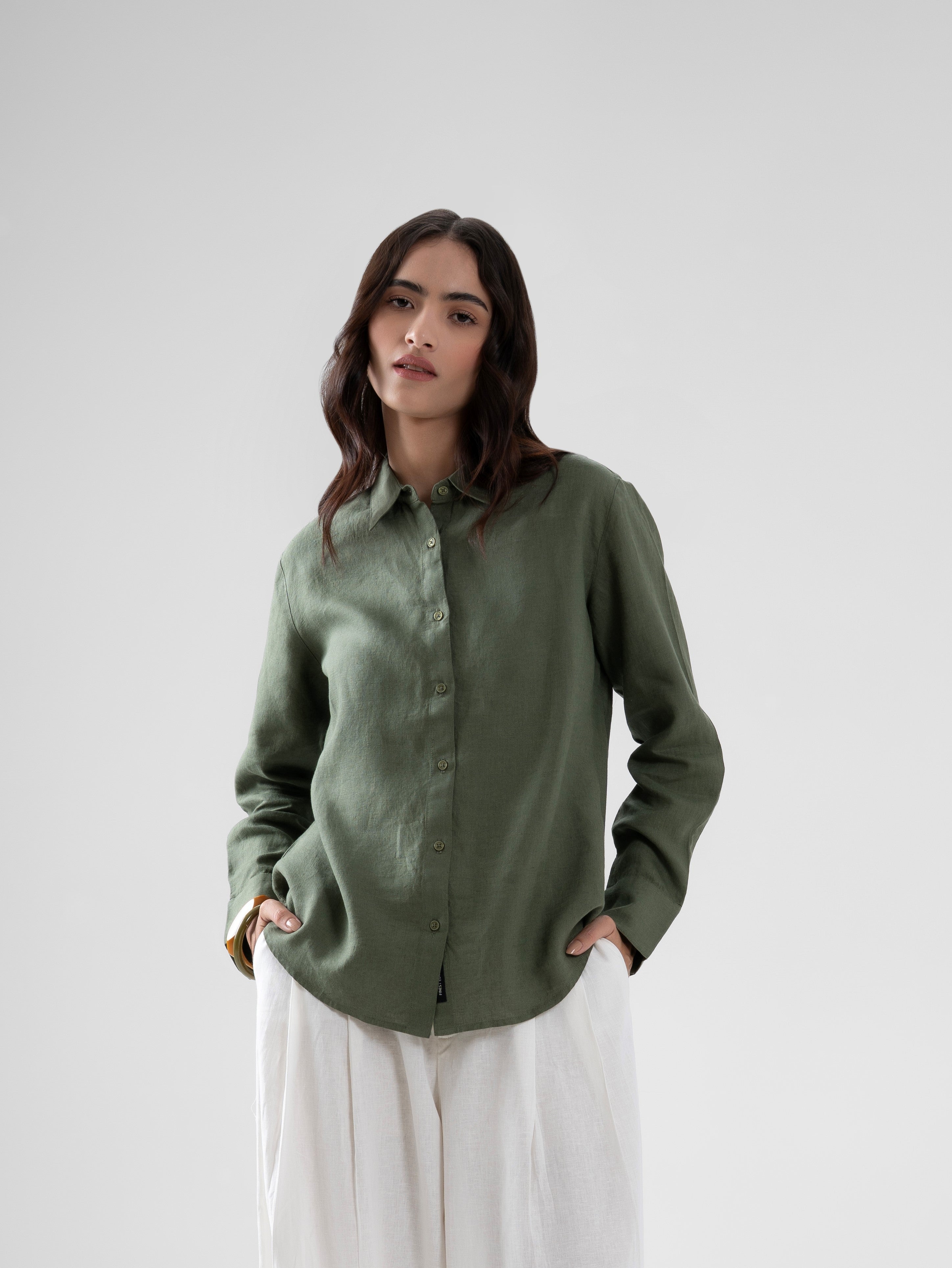 100% European Linen Everyday Shirt - Olive