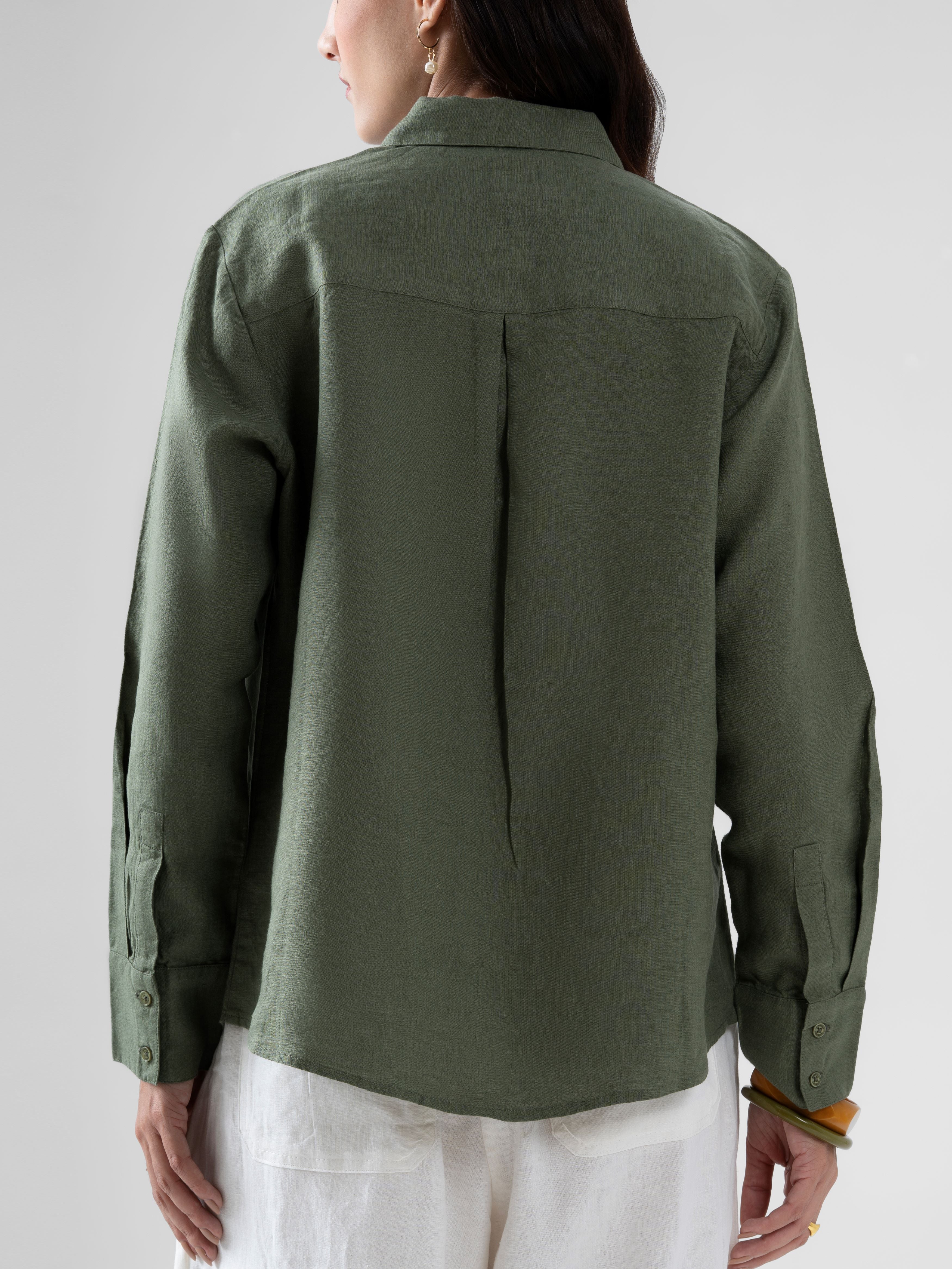 100% European Linen Everyday Shirt - Olive