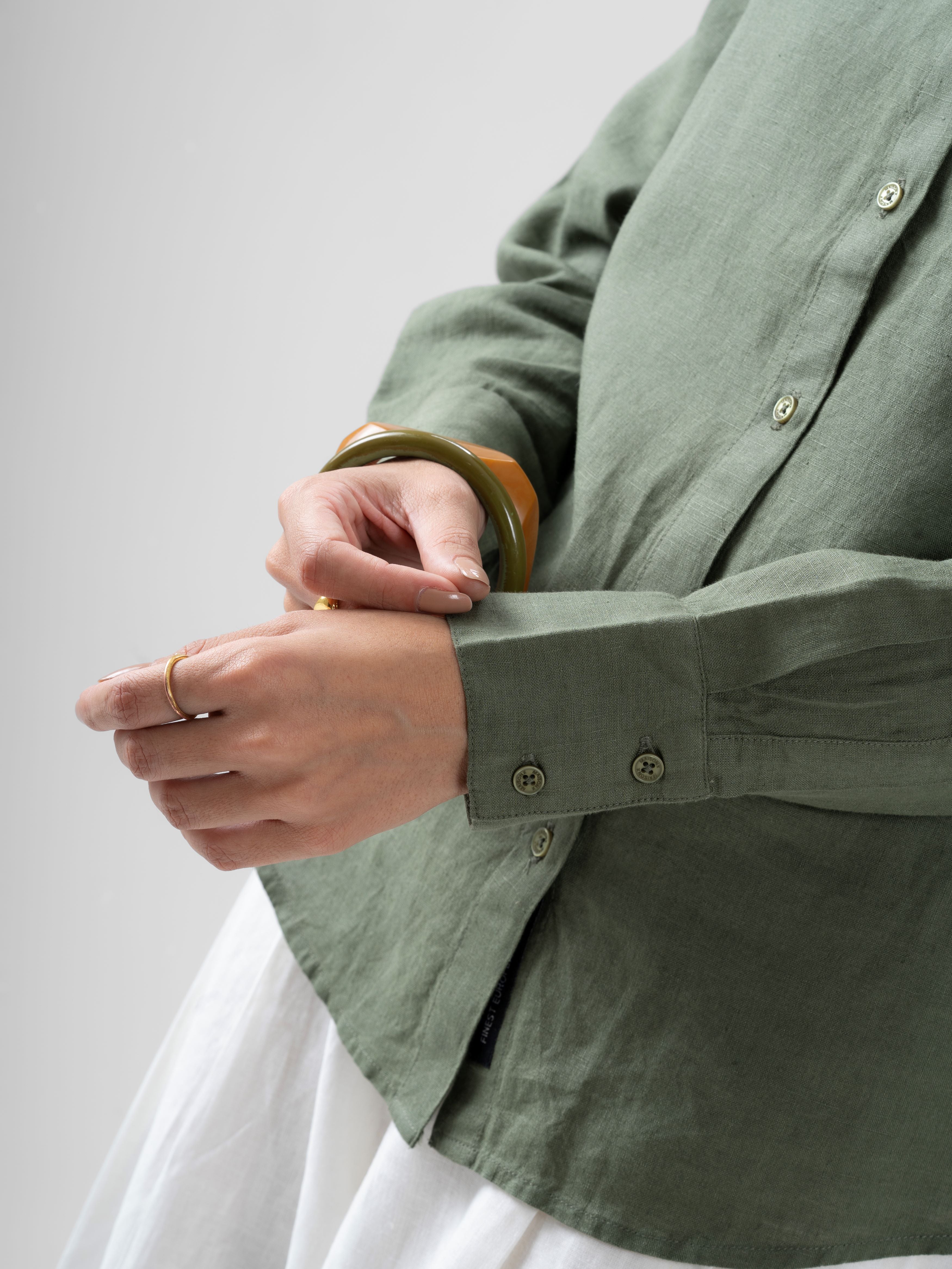 100% European Linen Everyday Shirt - Olive