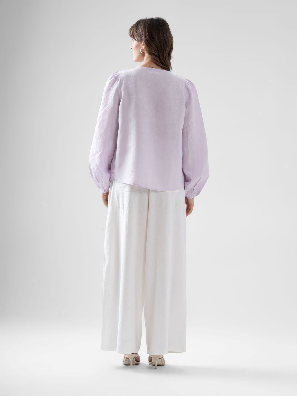 100% European Linen Regular Fit V-Neck Blouse - Lilac