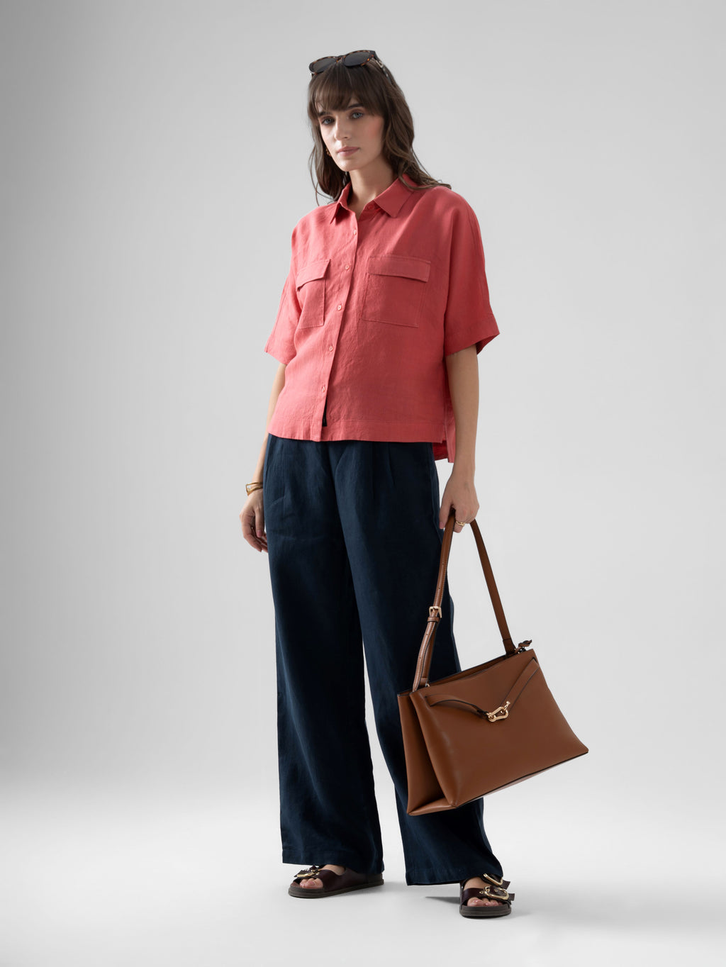 100% European Linen Utility Shirt - Coral