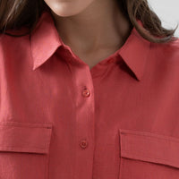100% European Linen Utility Shirt - Coral