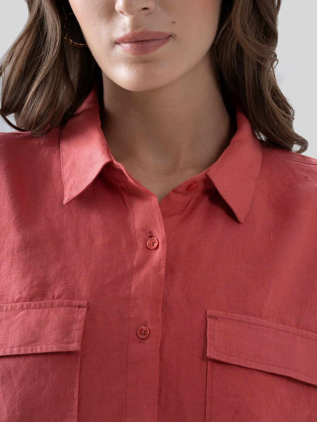 100% European Linen Utility Shirt - Coral