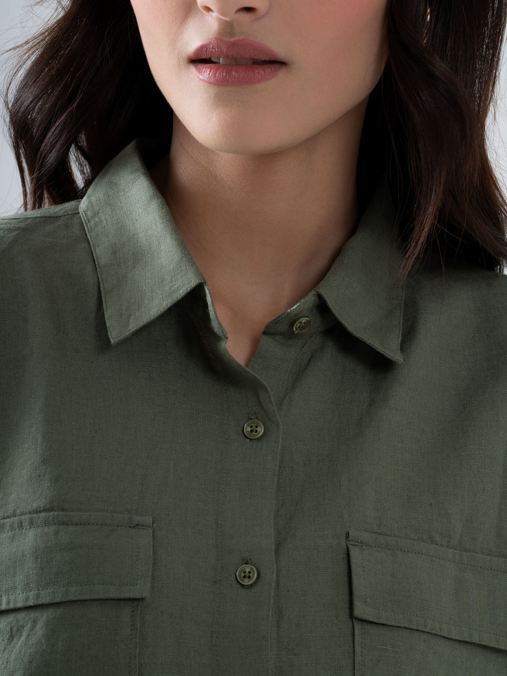 100% European Linen Utility Shirt - Olive