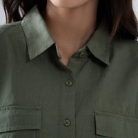 100% European Linen Utility Shirt - Olive