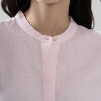 100% European Linen Mandarin Collar 3/4th Sleeve Shirt - Light Pink