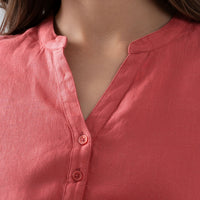 100% European Linen Peasant Blouse - Coral