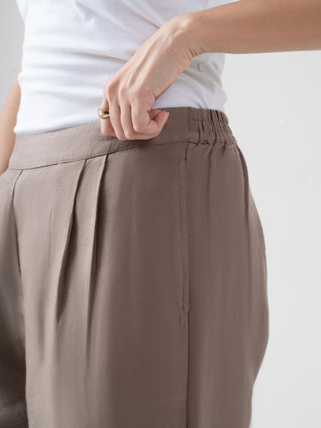 100% European Linen Relaxed Fit Wide Leg Trousers - Brown