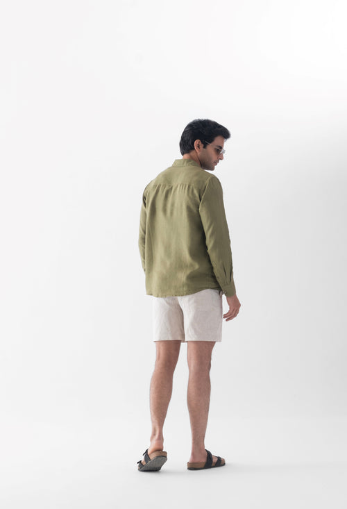 100% European Linen Classic Everyday Shirt - Olive