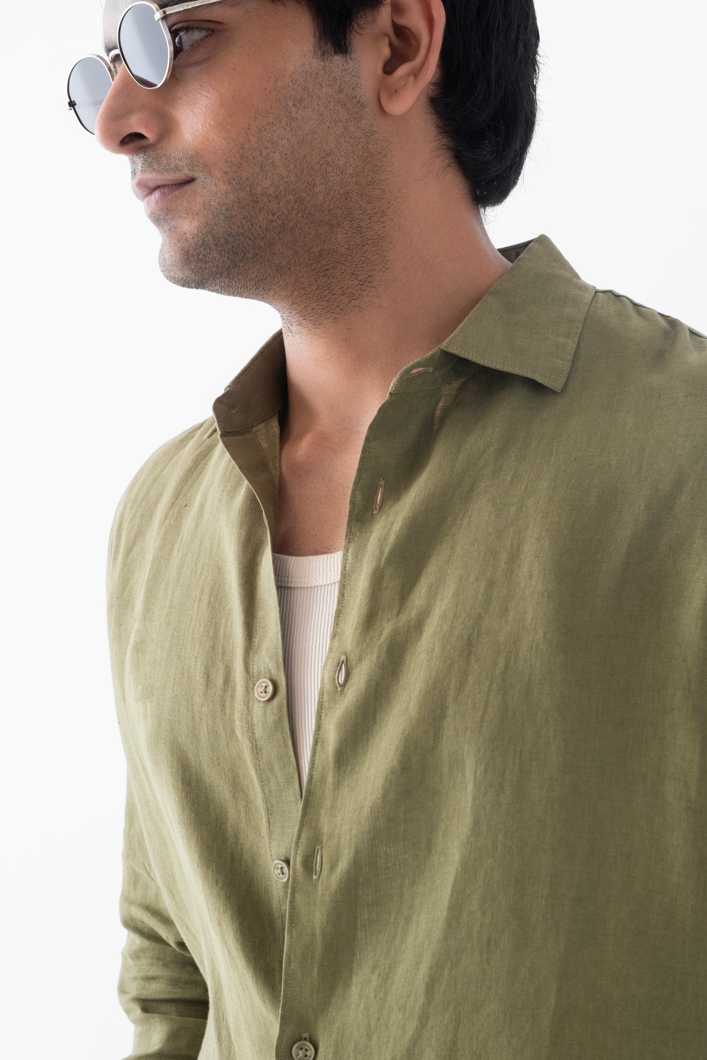100% European Linen Classic Everyday Shirt - Olive