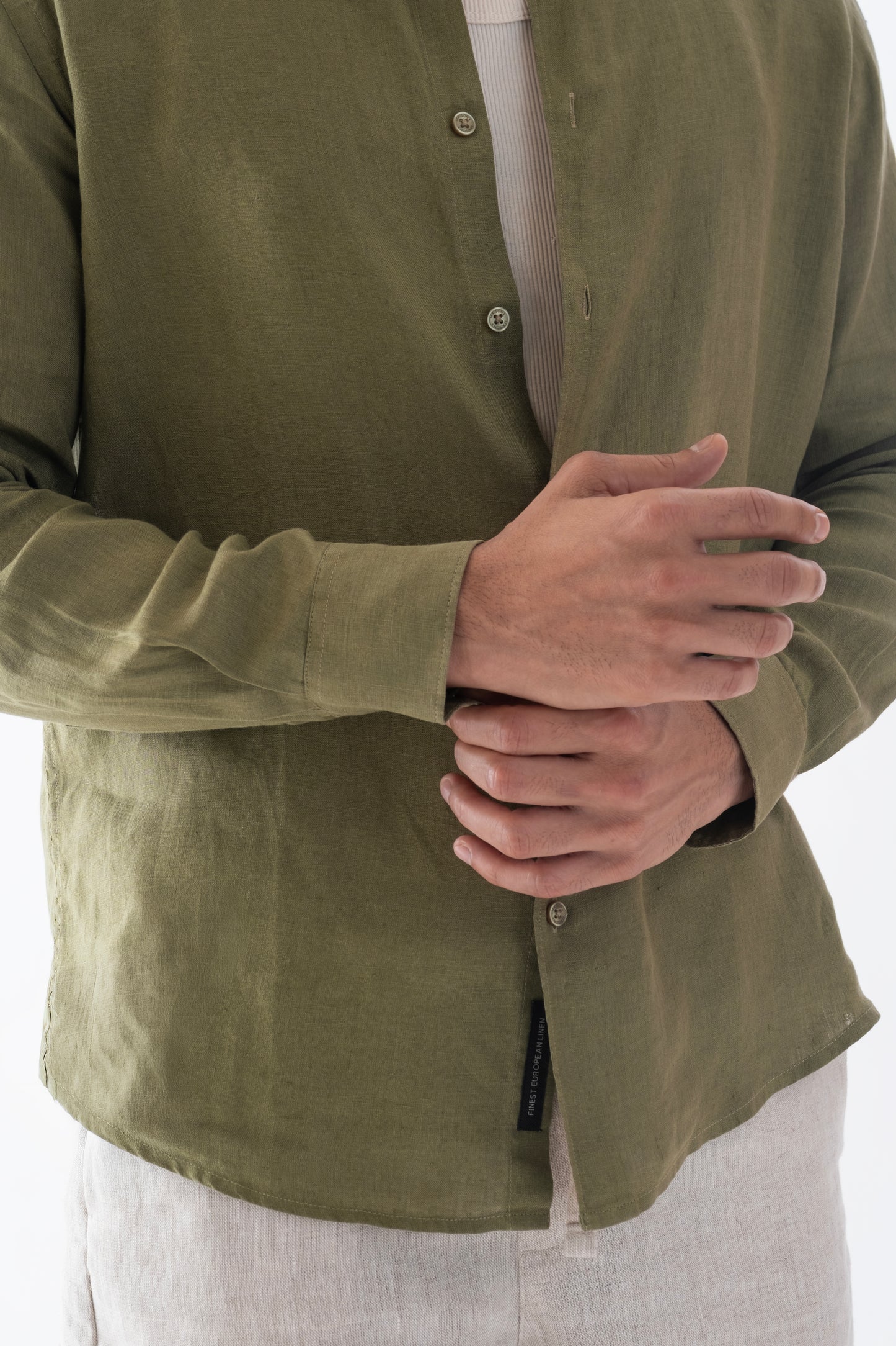 100% European Linen Classic Everyday Shirt - Olive