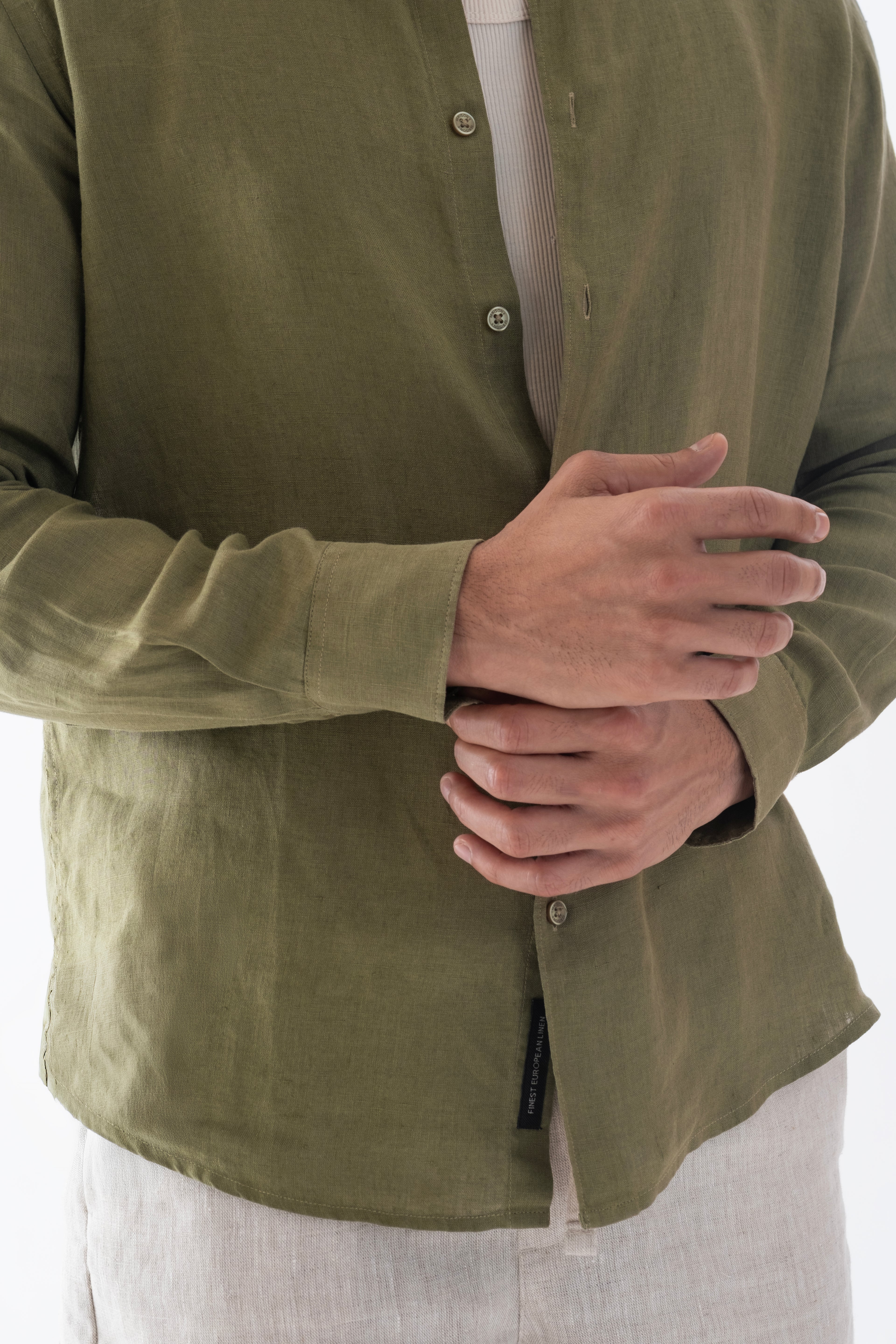 100% European Linen Classic Everyday Shirt - Olive