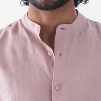 100% European Linen Mandarin Collar Shirt - Taupe