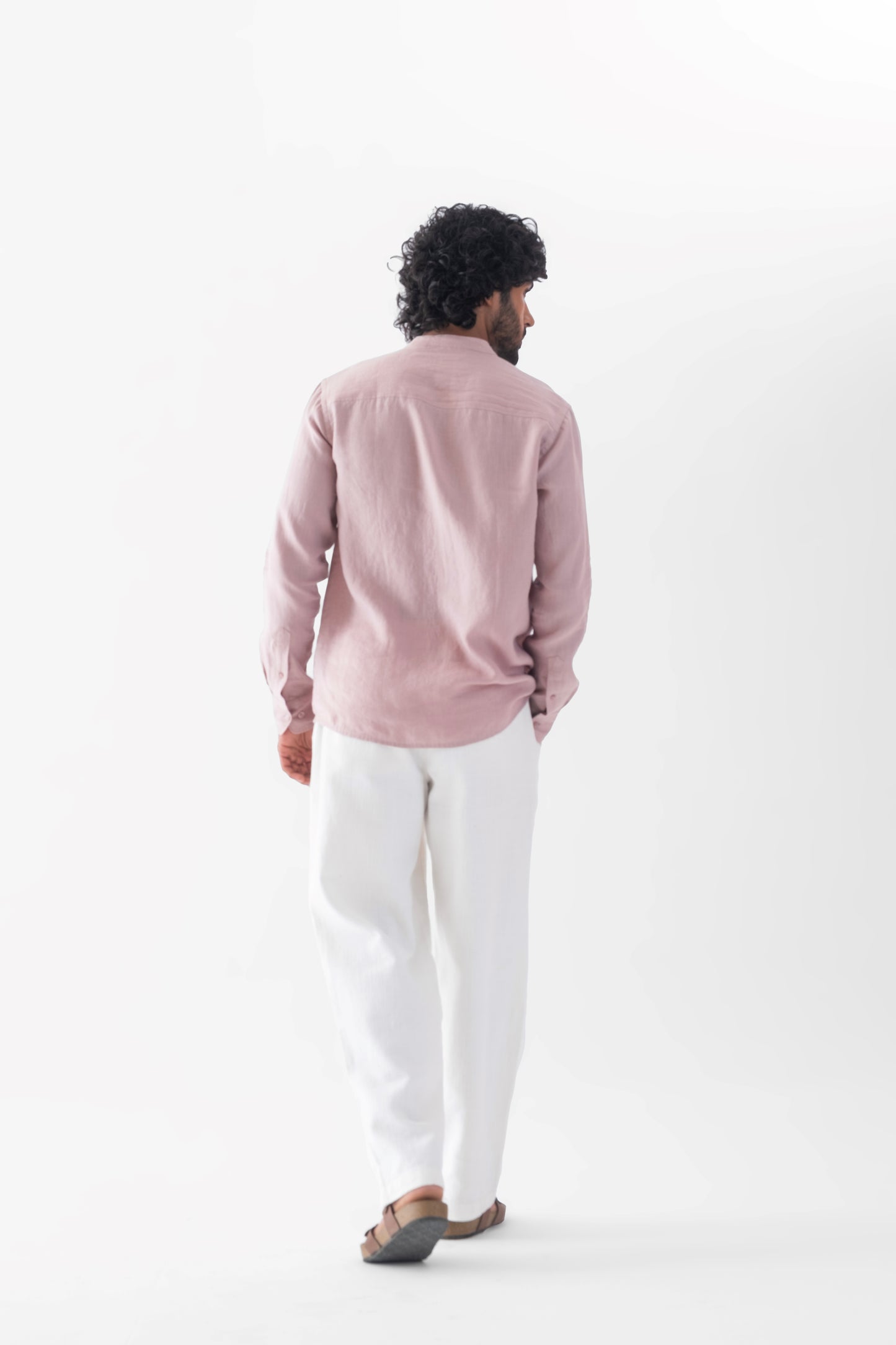 100% European Linen Mandarin Collar Shirt - Taupe