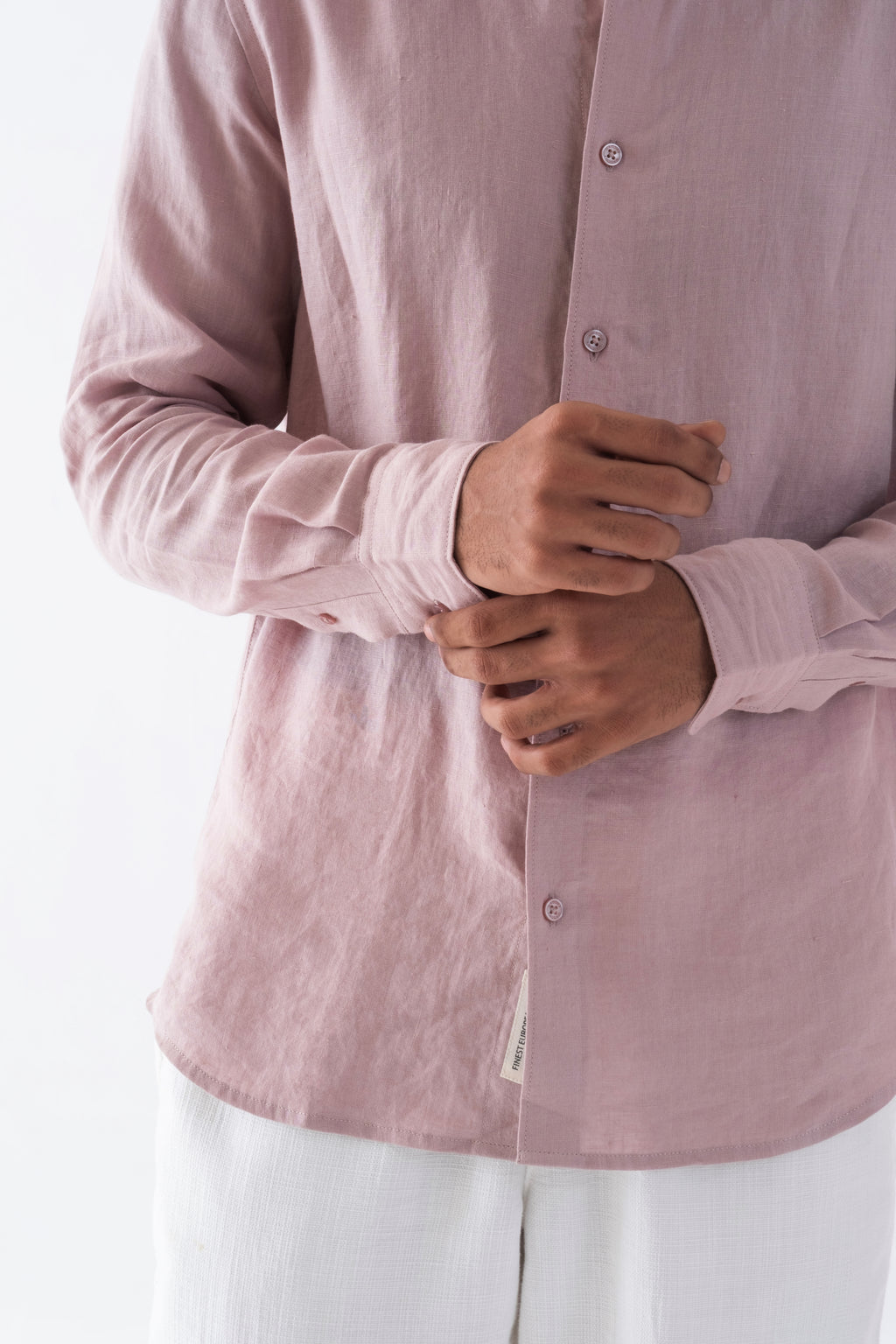 100% European Linen Mandarin Collar Shirt - Taupe