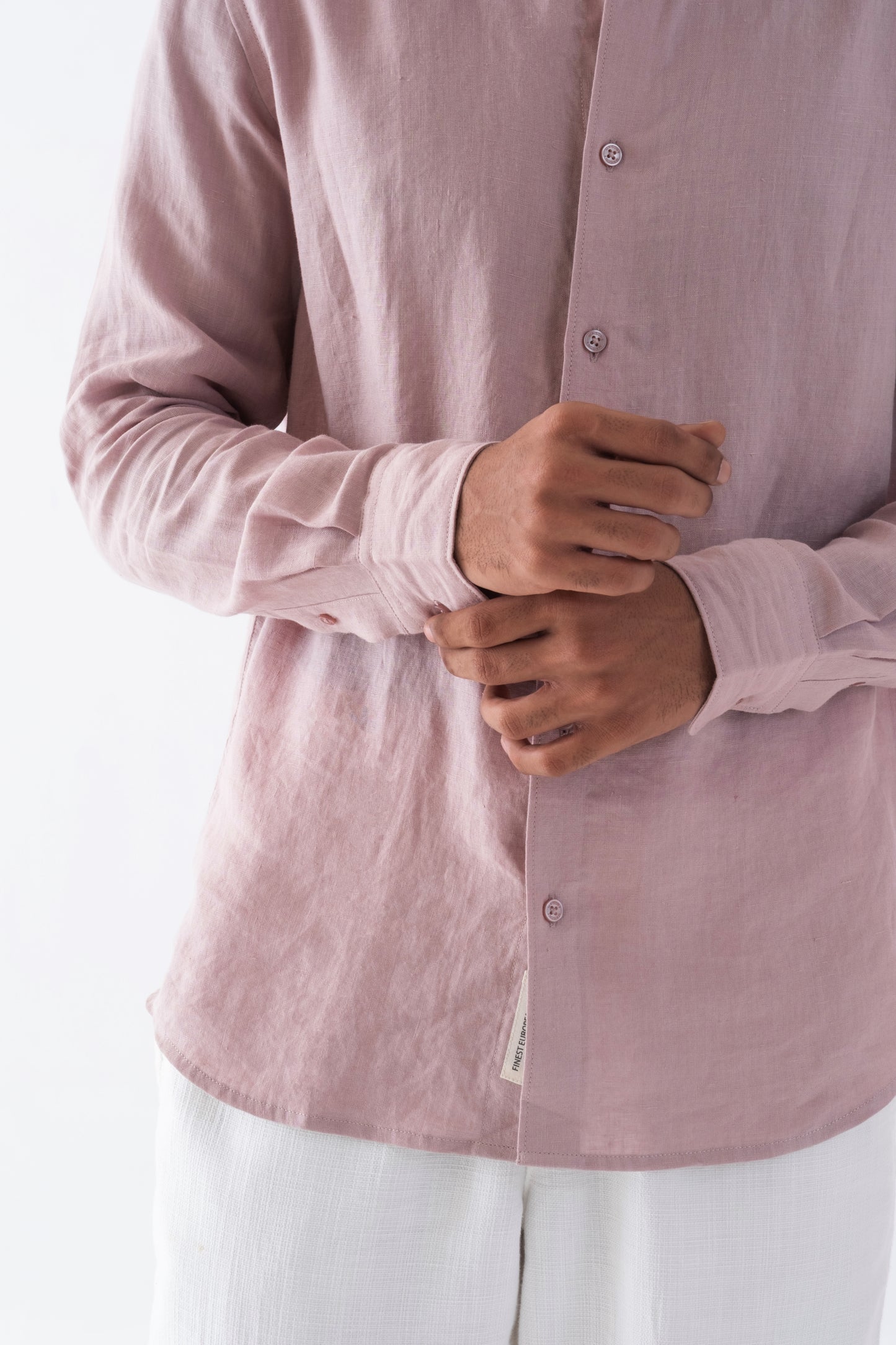 100% European Linen Mandarin Collar Shirt - Taupe