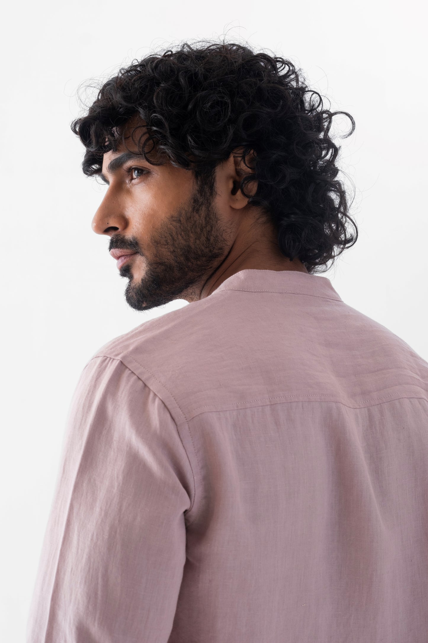 100% European Linen Mandarin Collar Shirt - Taupe