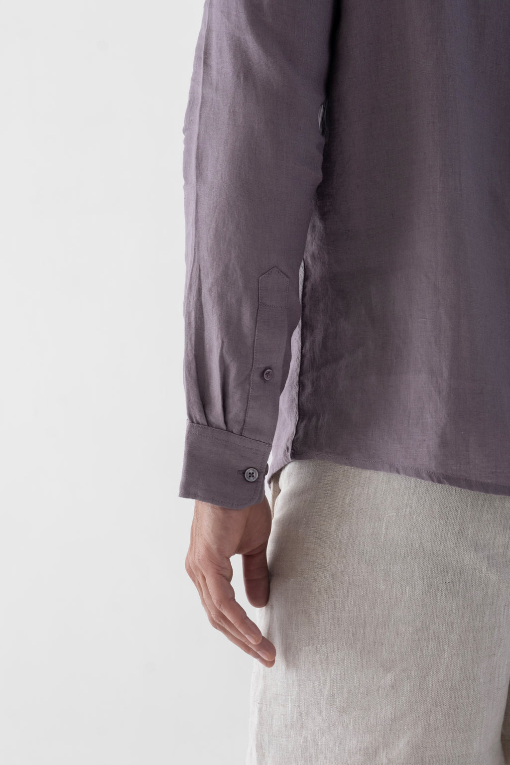 100% European Linen Mandarin Half Placket Shirt - Grape