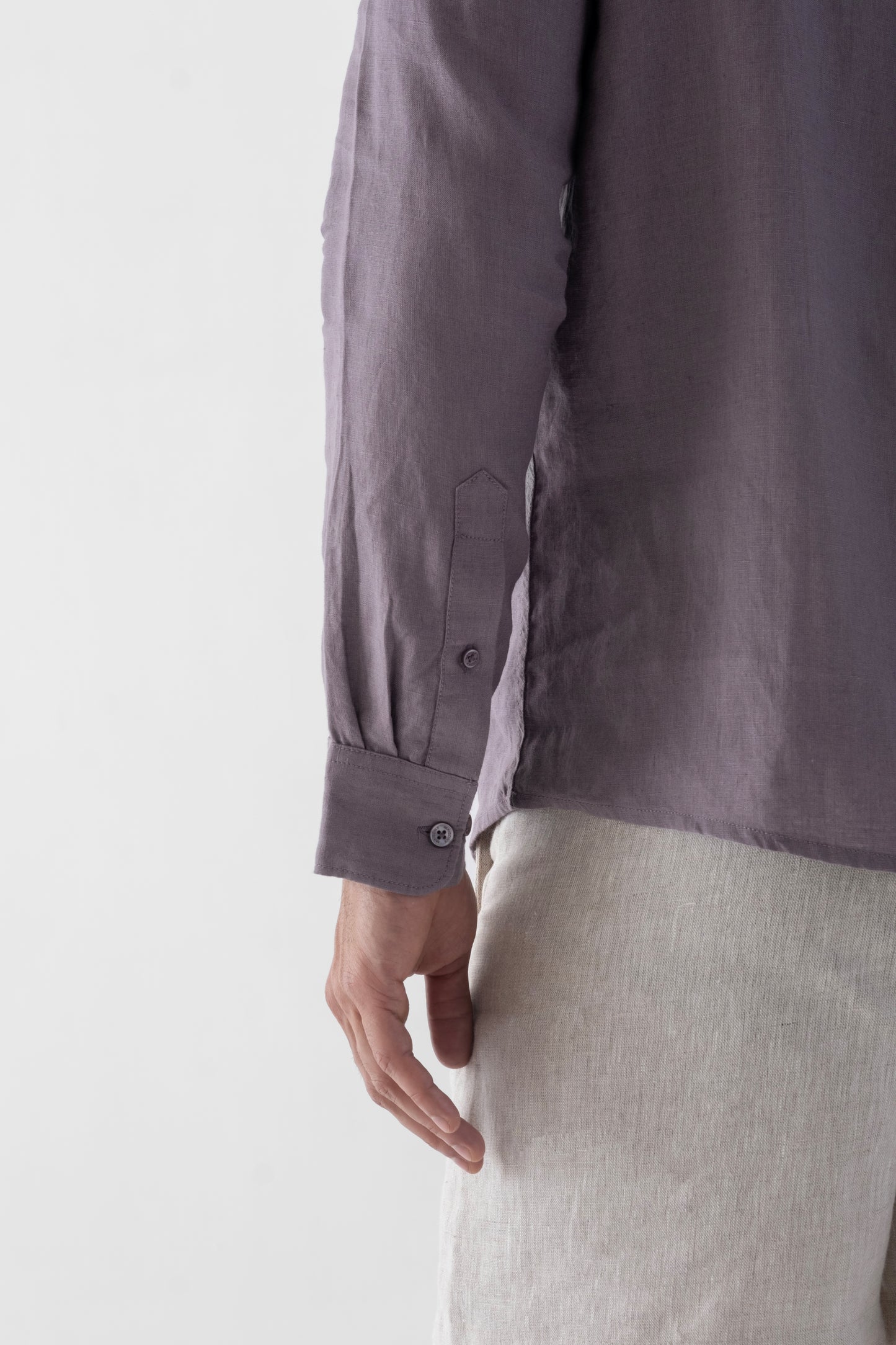 100% European Linen Mandarin Half Placket Shirt - Grape