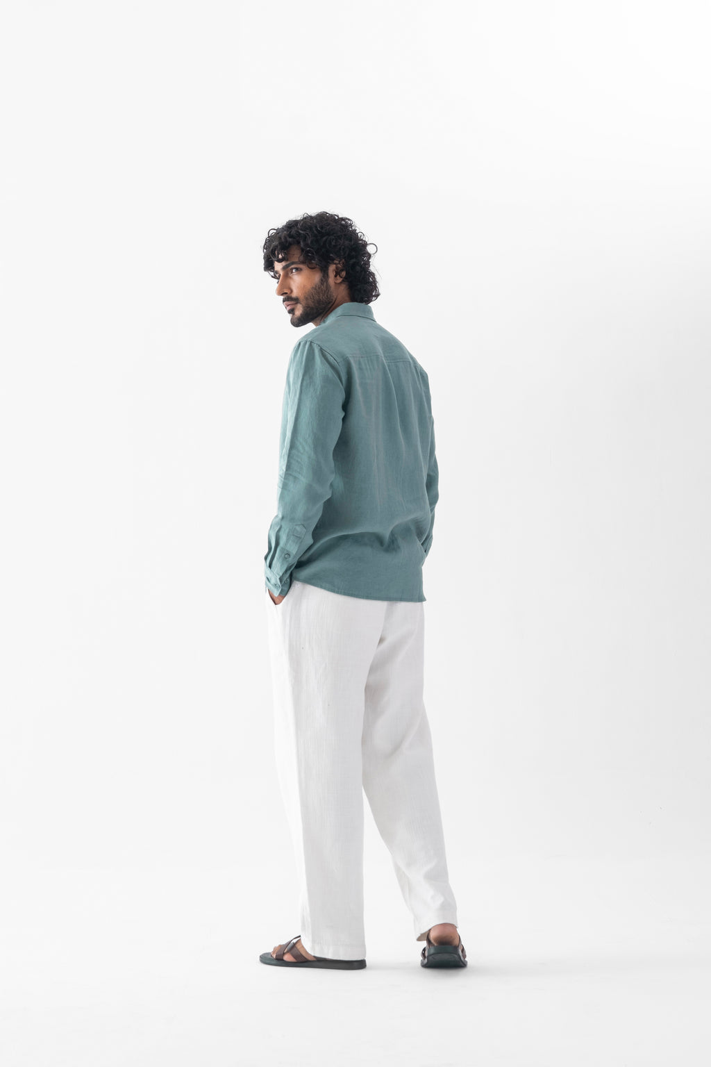 100% European Linen Classic Everyday Shirt - Dark Mint