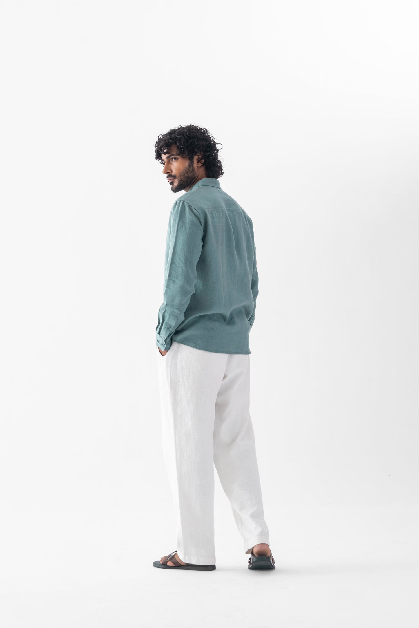 100% European Linen Classic Everyday Shirt - Dark Mint