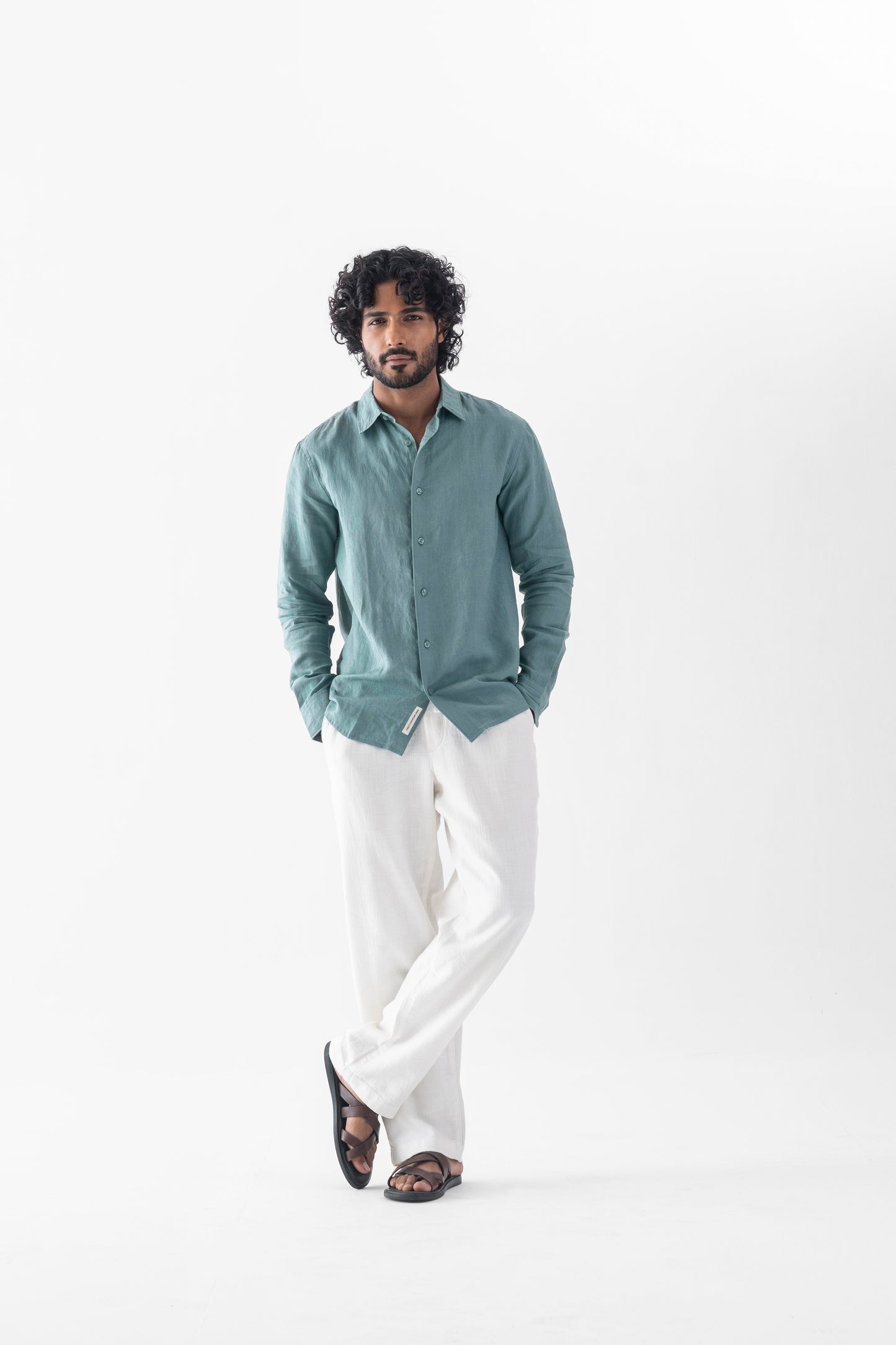 100% European Linen Classic Everyday Shirt - Dark Mint