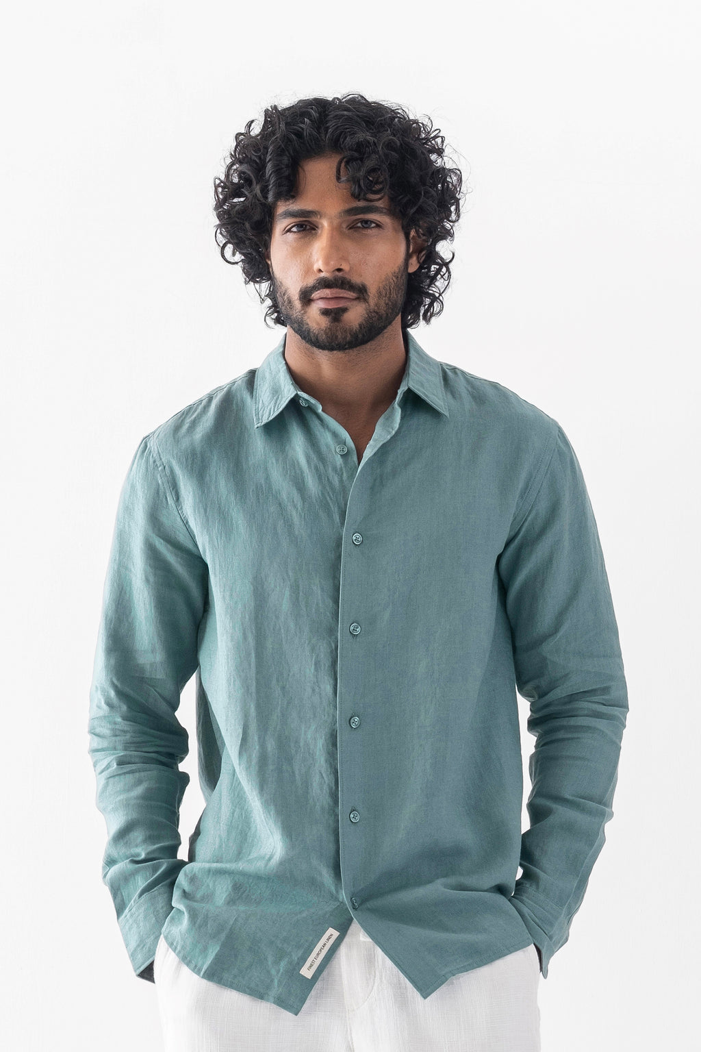 100% European Linen Classic Everyday Shirt - Dark Mint
