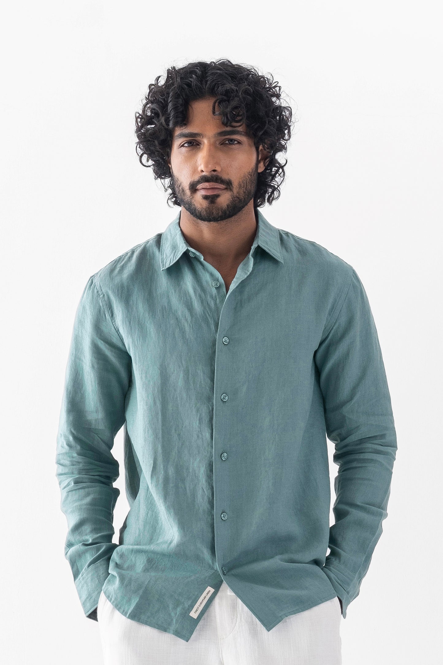 100% European Linen Classic Everyday Shirt - Dark Mint