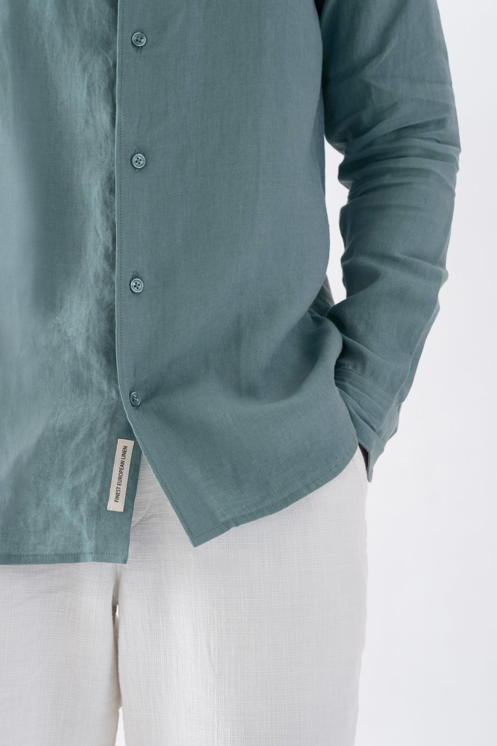 100% European Linen Classic Everyday Shirt - Dark Mint