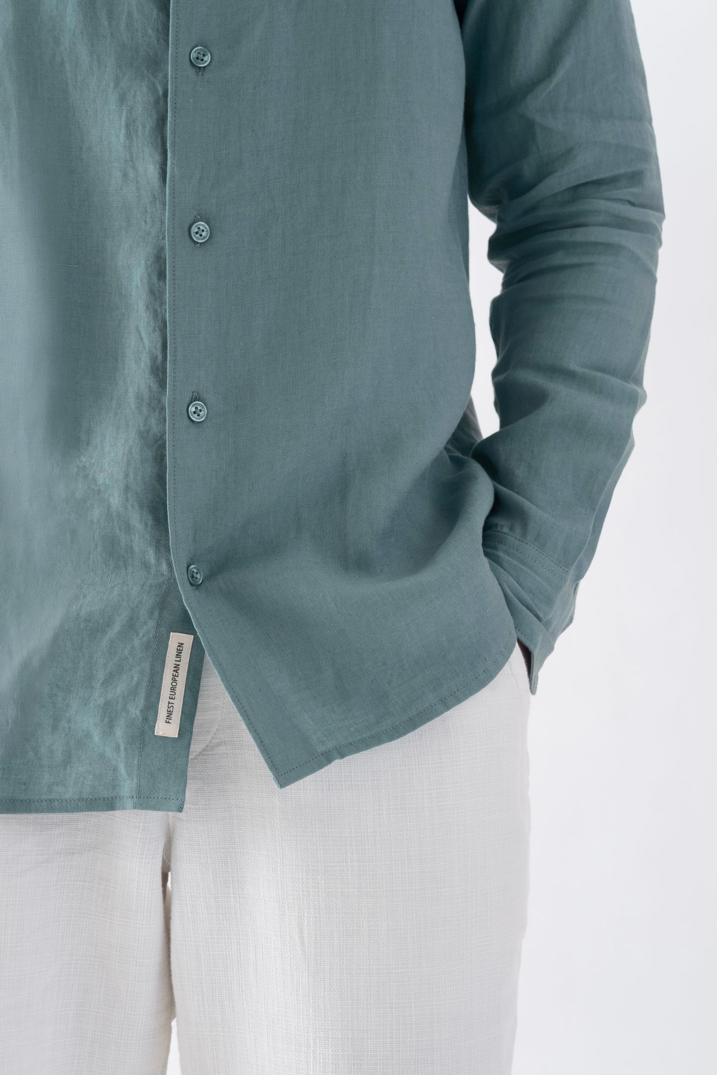 100% European Linen Classic Everyday Shirt - Dark Mint