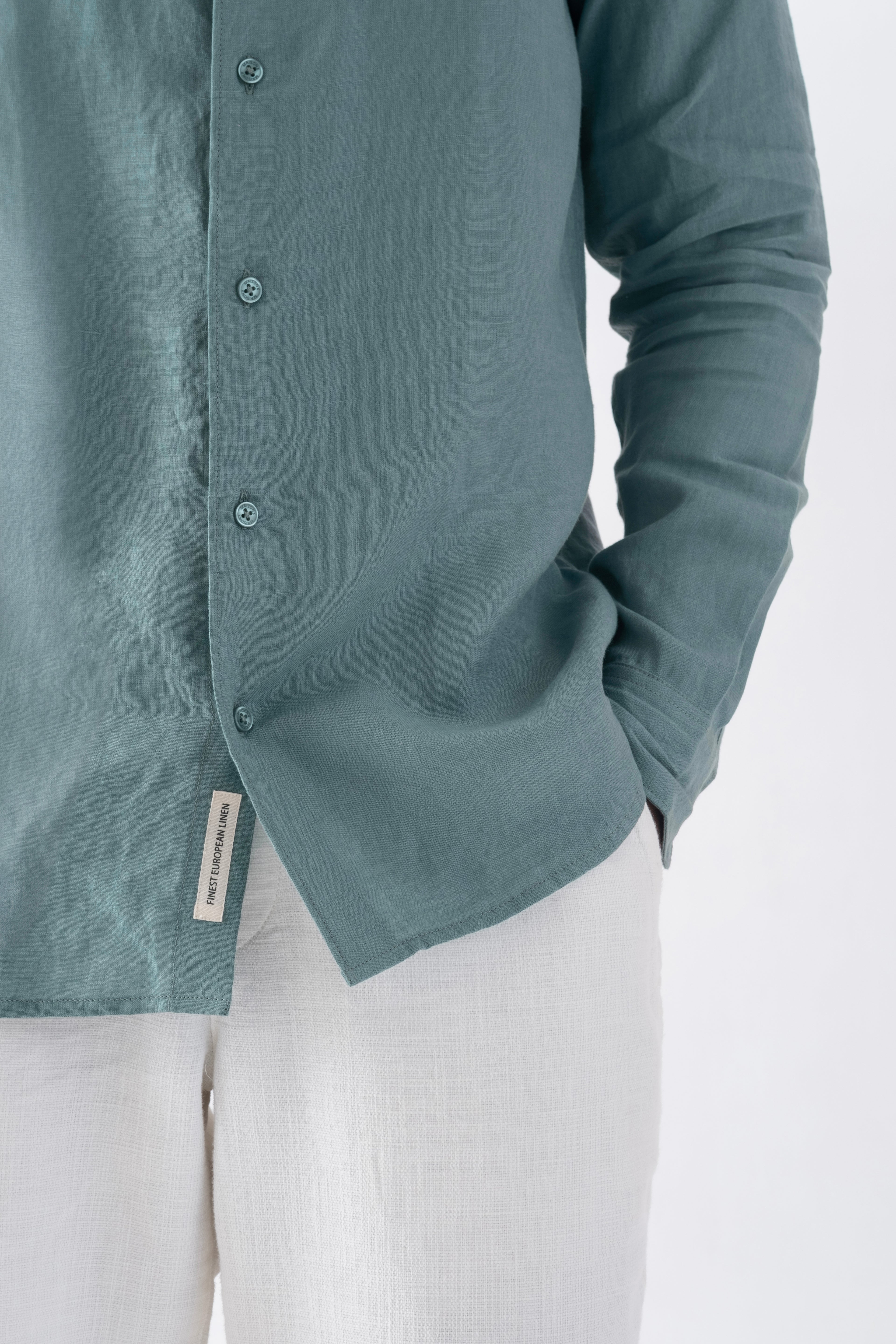 100% European Linen Classic Everyday Shirt - Dark Mint